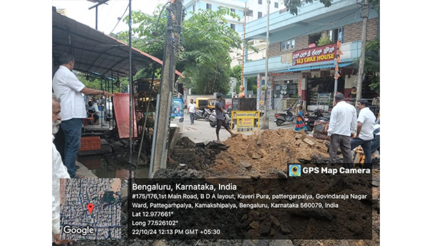 Work taken on the main road of Pattegarapalya in Kaveripura ward 103 in progress.