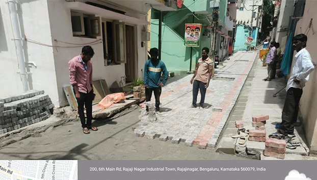 Dr|| Rajkumar ward 106 roads were constructed using cobble stones for the roads of Kantheerava colony.
